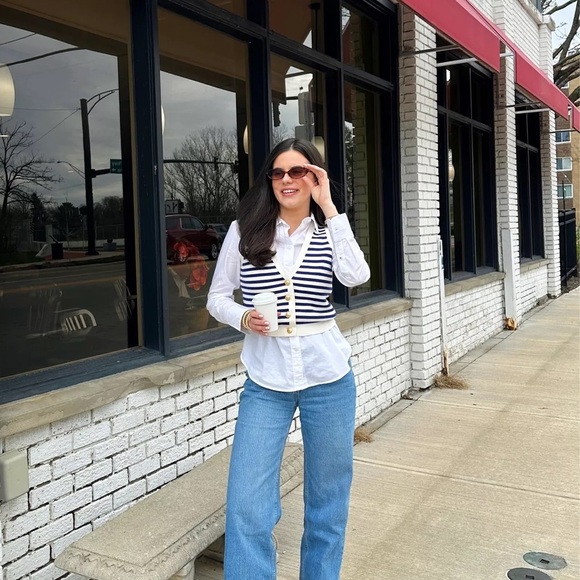 J. Crew Women's Emilie Striped V Neck Vest Black White Preppy Size Medium - Picture 4 of 6